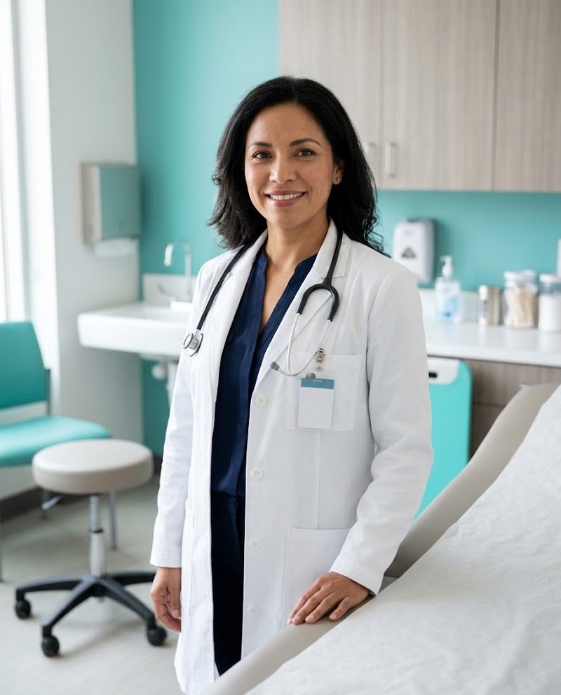 Médica en su consultorio