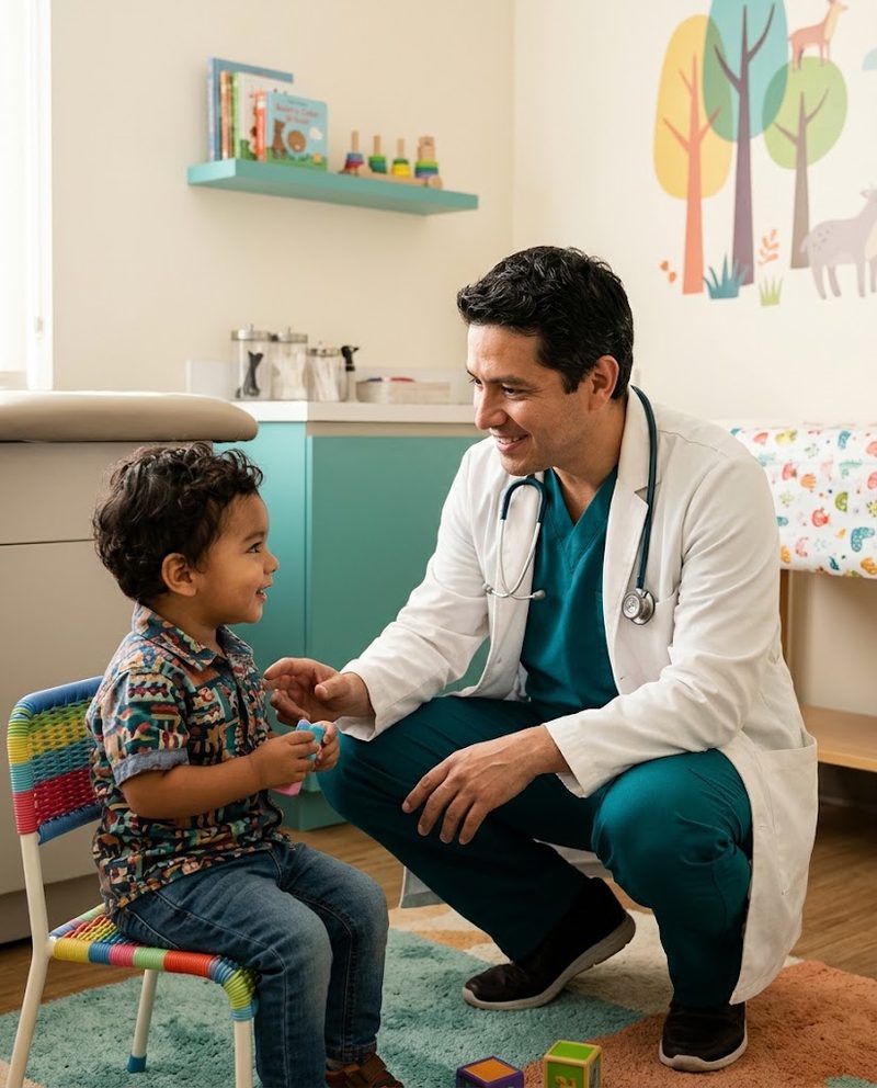 Médico atendiendo a un niño