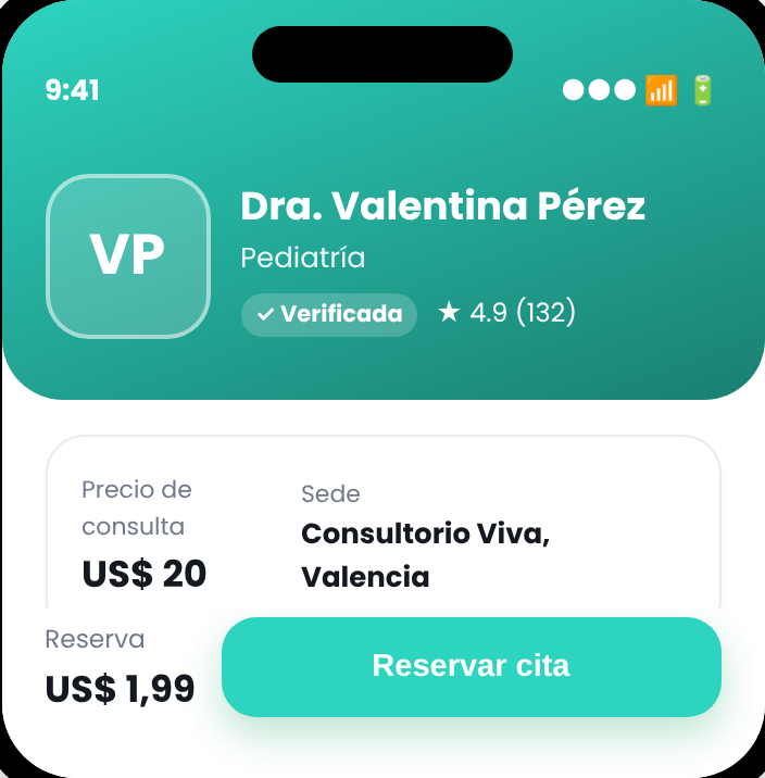 Perfil del médico en Voomi Health con precio de consulta y botón de reserva