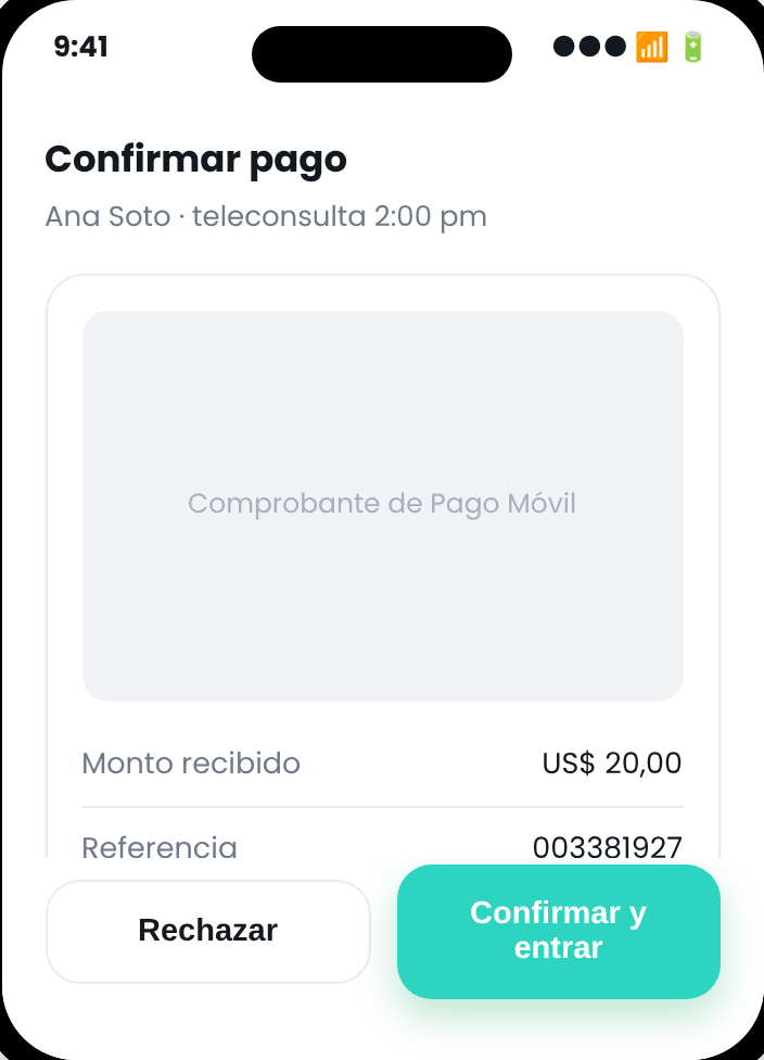 Confirmación de pago directo al médico en Voomi Health