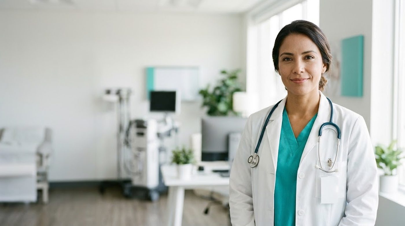 Médica con estetoscopio